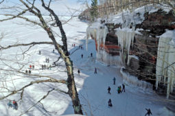 People visiting the Ice Caves in Bayfield