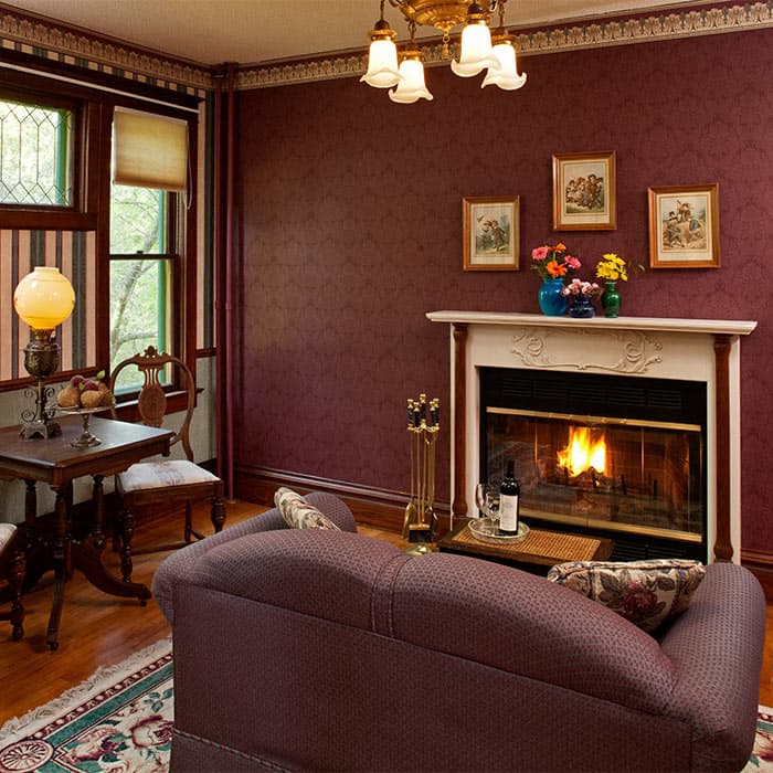 Fireplace and couch in living room