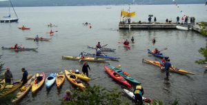 Kayaks in the bay for an event