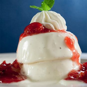Sweet Dessert with strawberry sauce