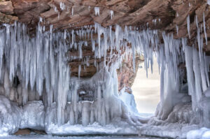 interior of the ice caves in Wisconsin on the Apostle Islands