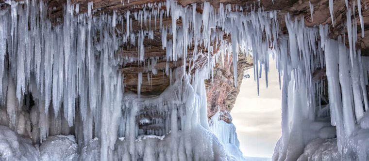 interior of the ice caves in Wisconsin on the Apostle Islands