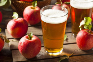 Glass of hard cider at a Bayfield winery or cidery
